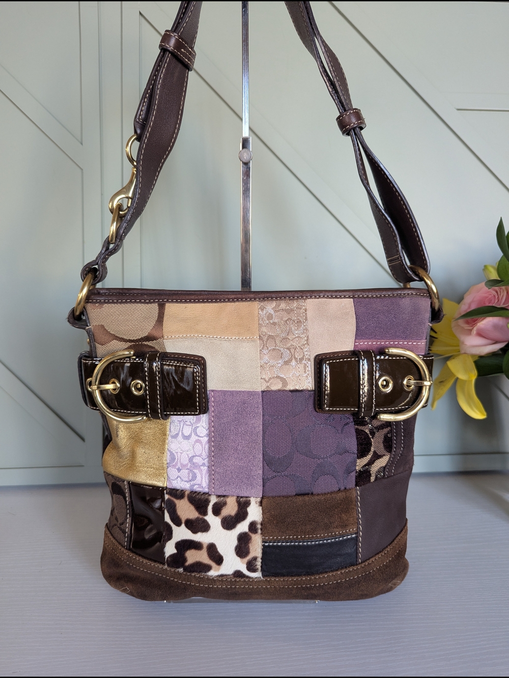 vintage Coach Limited Edition Holiday Patchwork Shoulder Bag